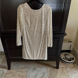Eliza J Silver Long Sleeve Sequin Dress